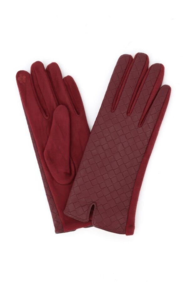 Quilted Faux Leather Touchscreen Gloves with Embroidery