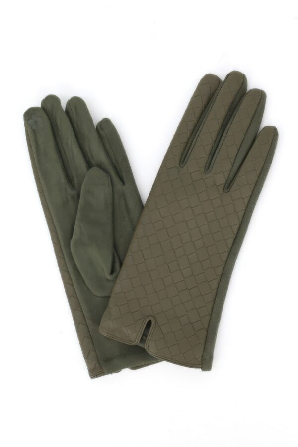 Quilted Faux Leather Touchscreen Gloves with Embroidery