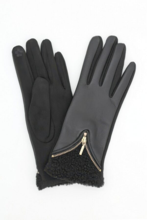 Touchscreen Faux Leather Gloves with Zipper Detail