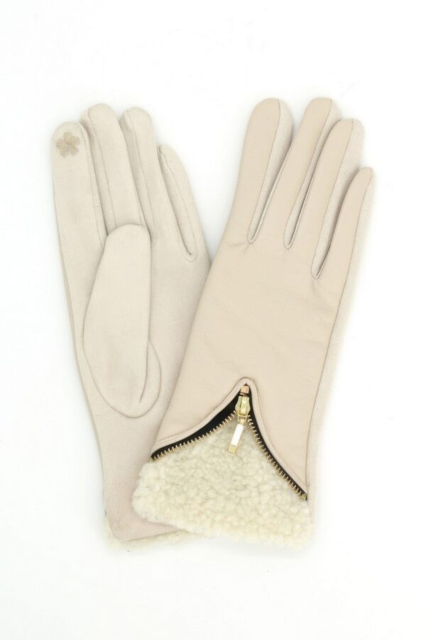 Touchscreen Faux Leather Gloves with Zipper Detail