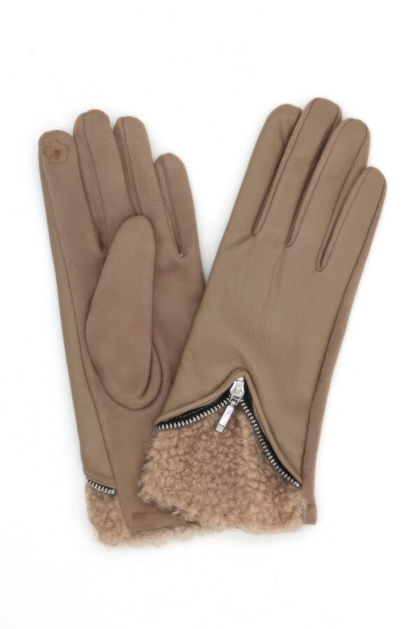 Touchscreen Faux Leather Gloves with Zipper Detail