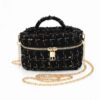 Tweed Box-Shaped Vanity Chain Bag with Top Handle