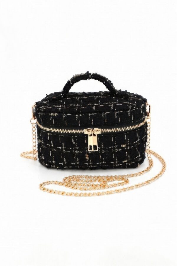Tweed Box-Shaped Vanity Chain Bag with Top Handle