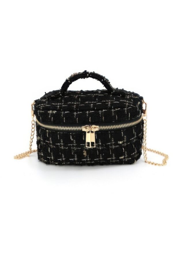 Tweed Box-Shaped Vanity Chain Bag with Top Handle
