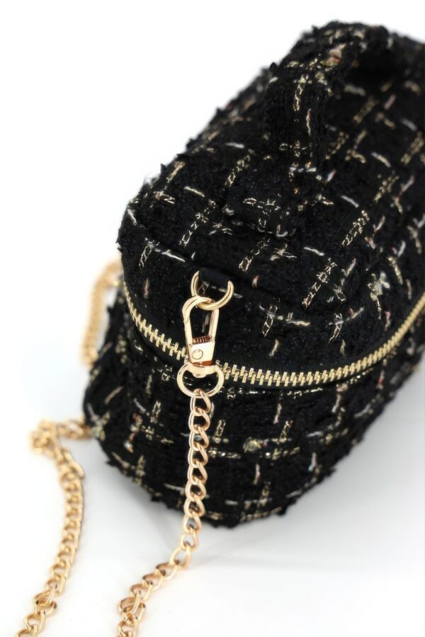 Tweed Box-Shaped Vanity Chain Bag with Top Handle