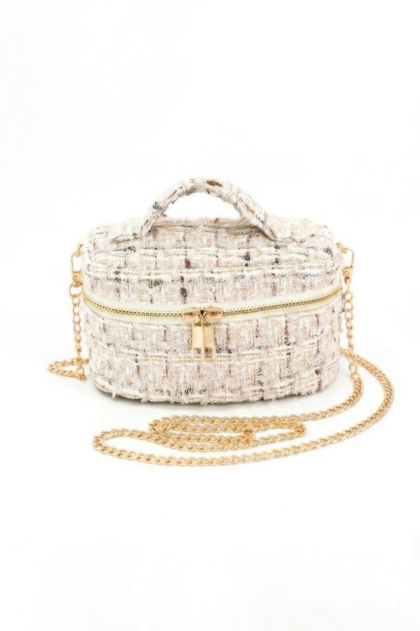Tweed Box-Shaped Vanity Chain Bag with Top Handle