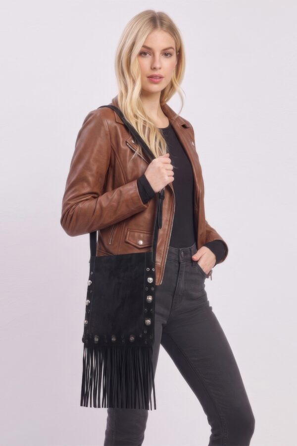 Faux Suede Fringe Crossbody Bag - Vintage Brown