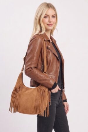 Faux Suede Fringe Hobo Bag - Western Slouchy Satchel