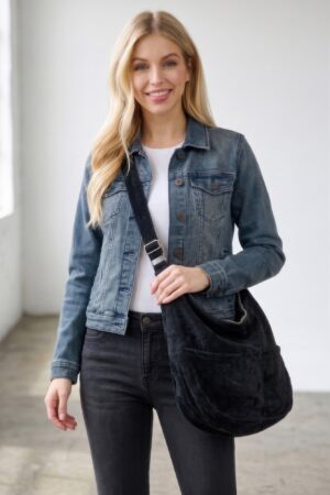 Faux Suede Hobo Bag with Dual Slip Pockets