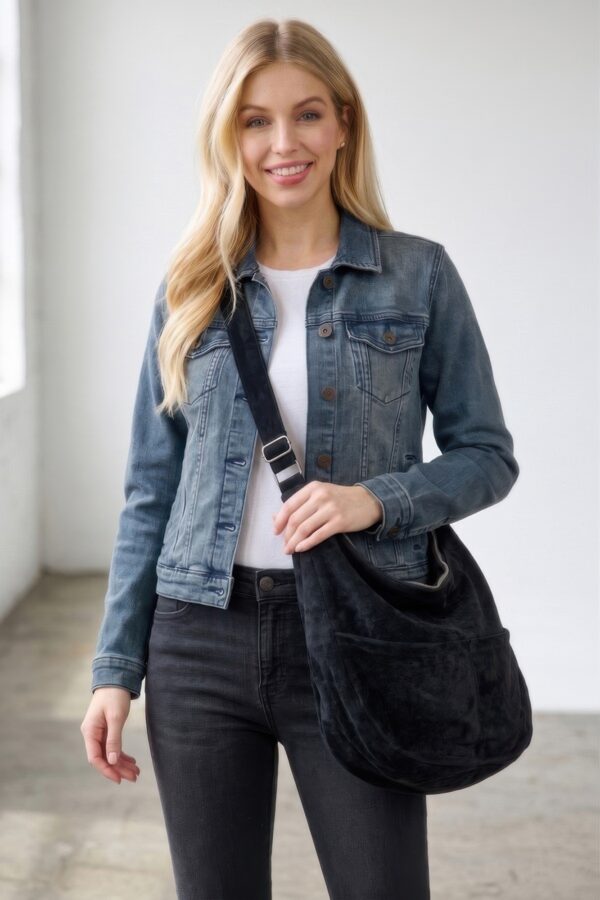 Faux Suede Hobo Bag with Dual Slip Pockets