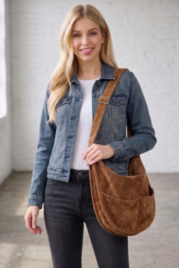 Faux Suede Hobo Bag with Dual Slip Pockets
