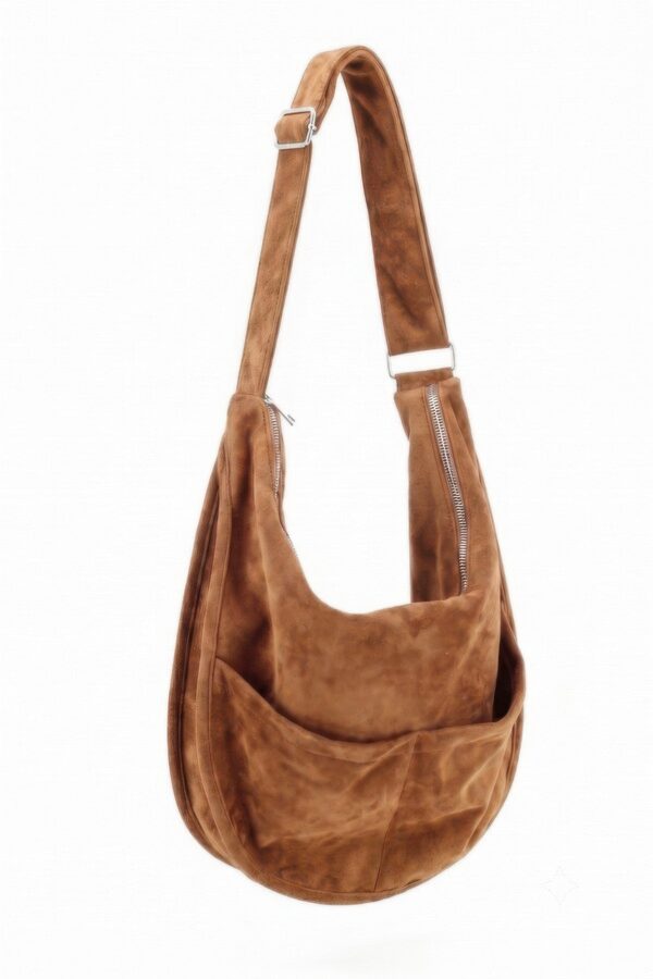 Faux Suede Hobo Bag with Dual Slip Pockets