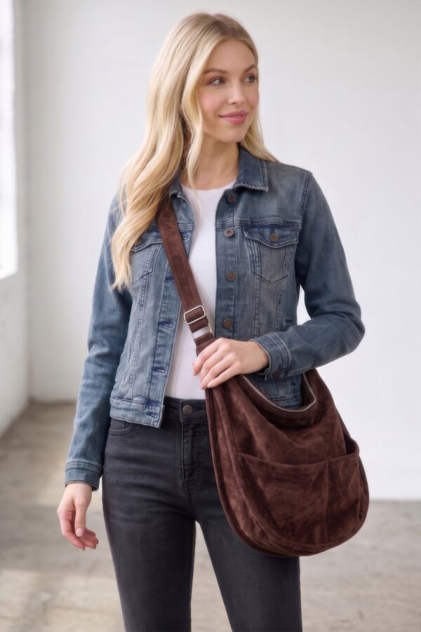 Faux Suede Hobo Bag with Dual Slip Pockets