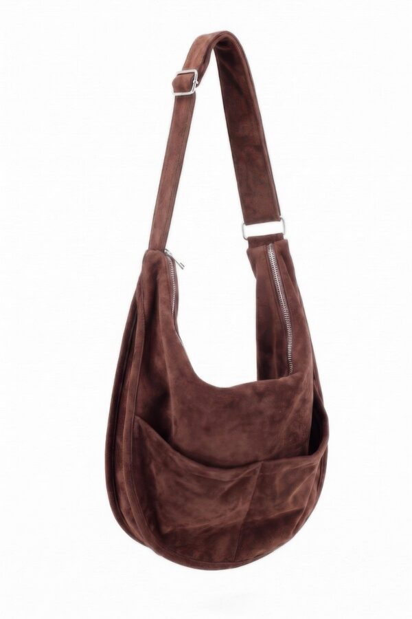 Faux Suede Hobo Bag with Dual Slip Pockets