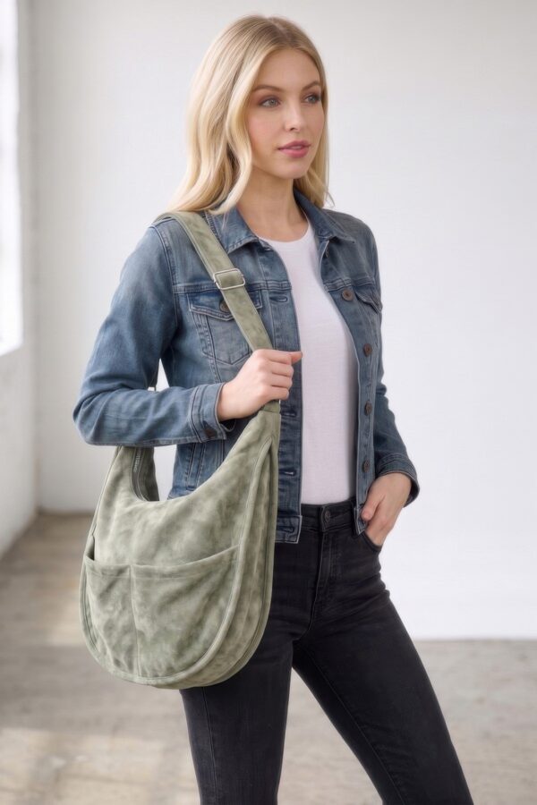 Faux Suede Hobo Bag with Dual Slip Pockets
