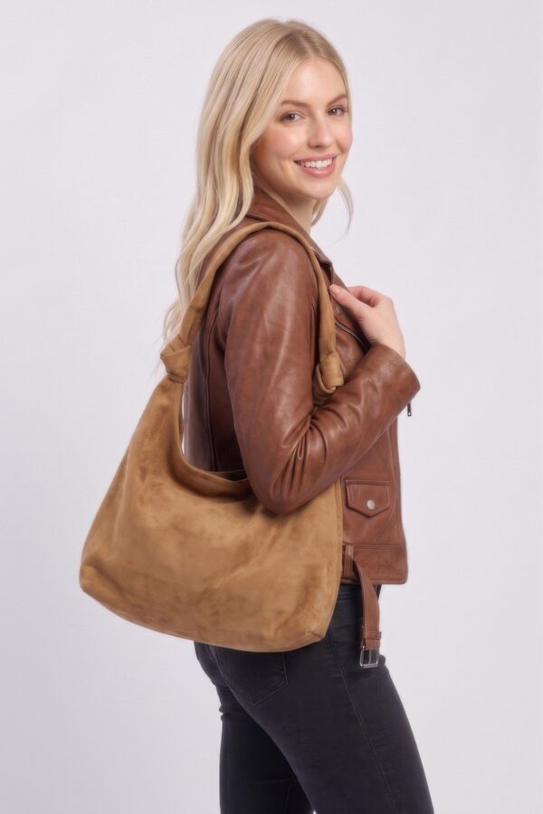 Knotted Faux Suede Hobo Bag - Slouchy Shoulder