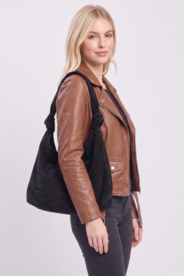 Knotted Faux Suede Hobo Bag - Slouchy Shoulder
