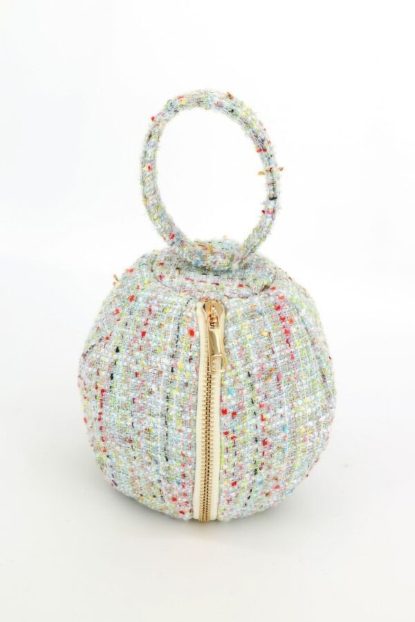 Tweed Round Ball Bag with Loop Top Handle
