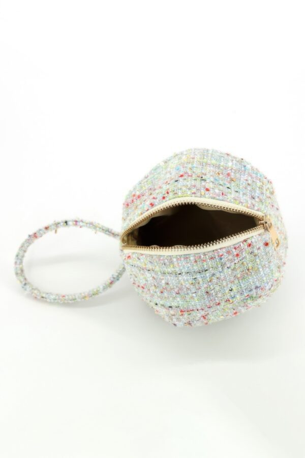 Tweed Round Ball Bag with Loop Top Handle