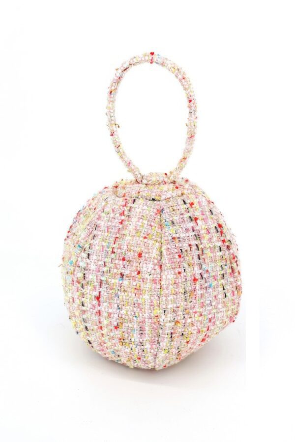 Tweed Round Ball Bag with Loop Top Handle