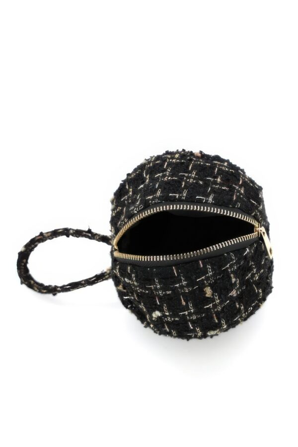 Compact Tweed Spherical Top-Handle Ball Bag