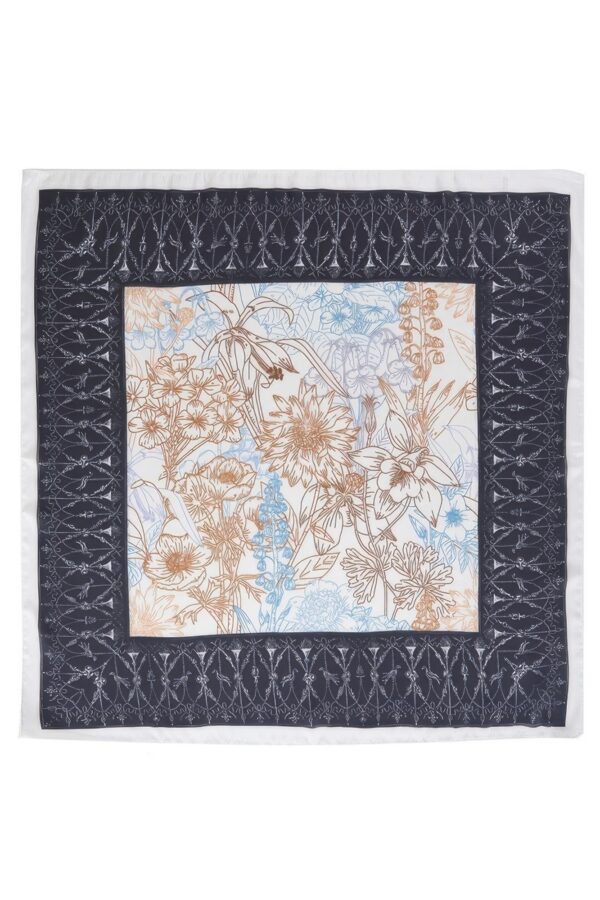 Botanical Sketch Floral Bandana with Ornate Border
