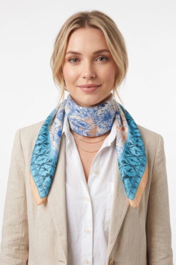 Botanical Sketch Floral Bandana with Ornate Border