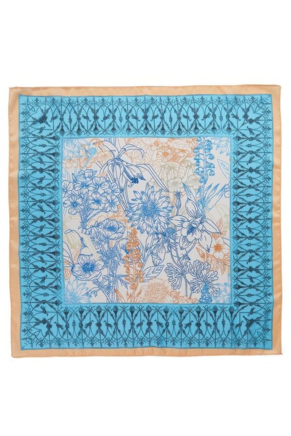 Botanical Sketch Floral Bandana with Ornate Border