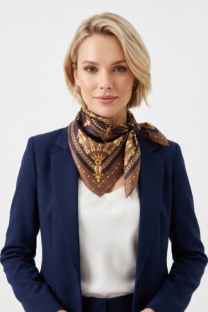 Compass-Print Bandana with Gold Chain Trim
