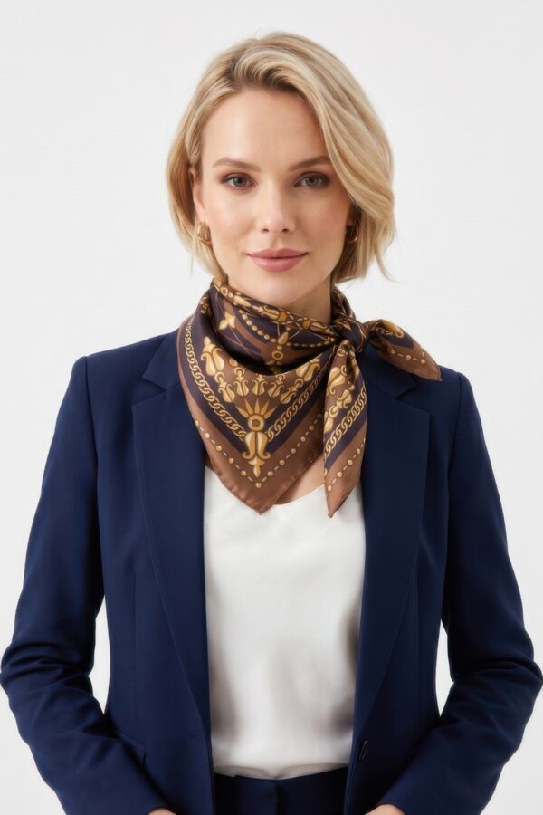 Compass-Print Bandana with Gold Chain Trim