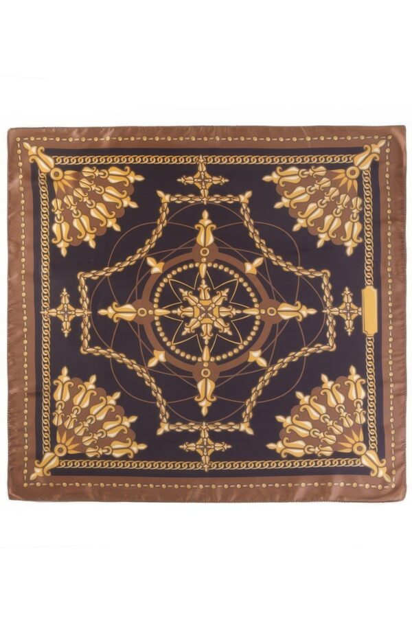 Compass-Print Bandana with Gold Chain Trim