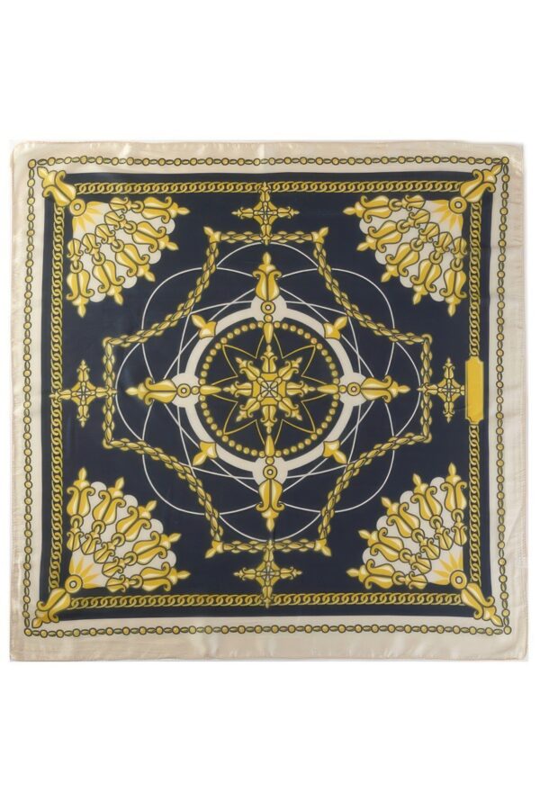 Compass-Print Bandana with Gold Chain Trim