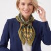 Compass-Print Bandana with Gold Chain Trim
