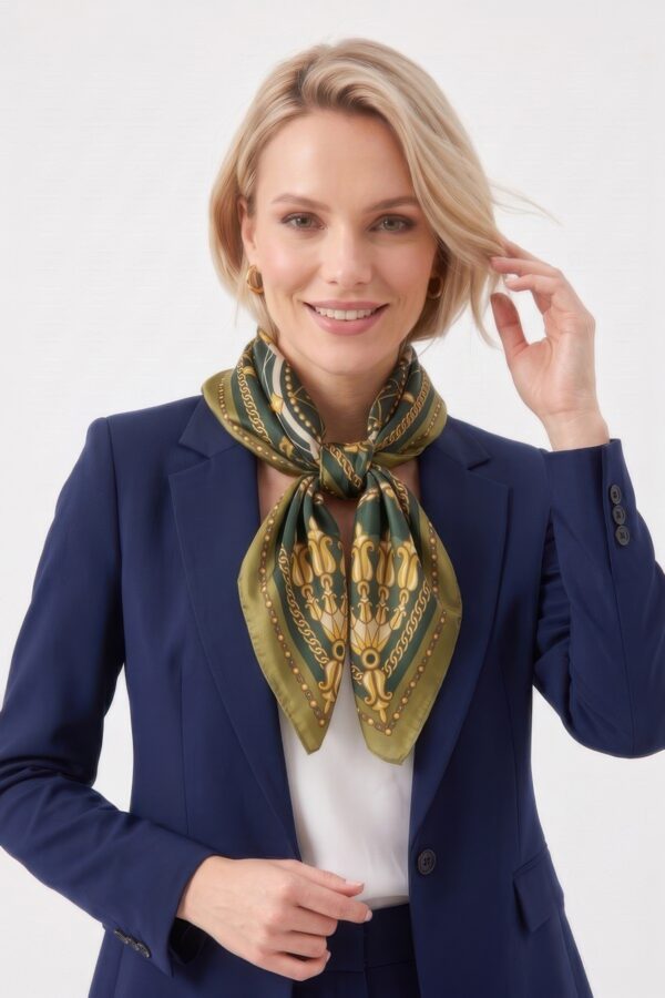 Compass-Print Bandana with Gold Chain Trim