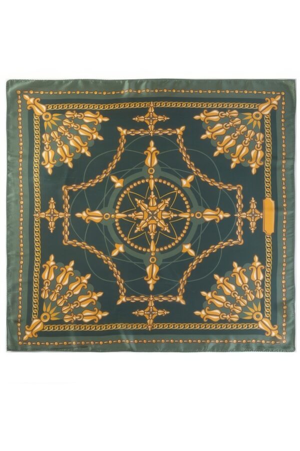 Compass-Print Bandana with Gold Chain Trim
