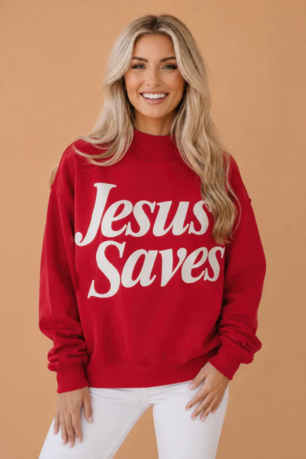 Jesus Saves Mock Neck Graphic Sweatshirt