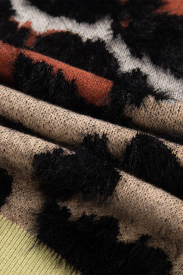 Leopard Colorblock Fuzzy Sweater - Drop Shoulder
