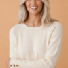 Bishop-Sleeve Crewneck Sweater with Button Cuffs