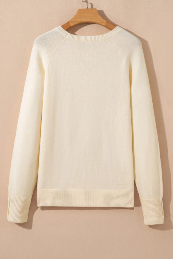 Bishop-Sleeve Crewneck Sweater with Button Cuffs