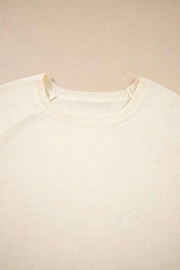 Bishop-Sleeve Crewneck Sweater with Button Cuffs