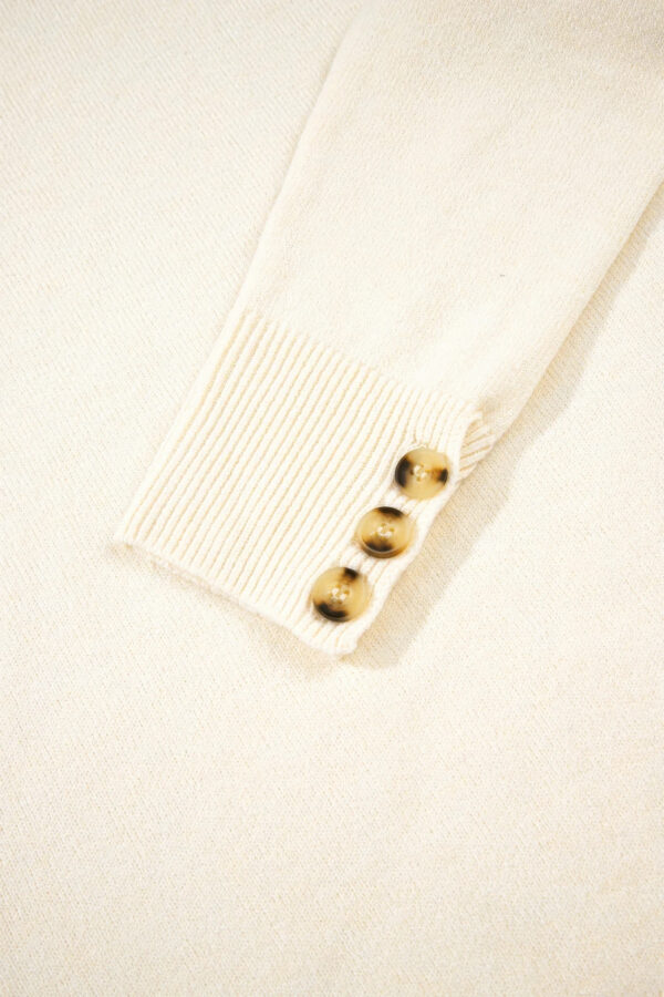 Bishop-Sleeve Crewneck Sweater with Button Cuffs