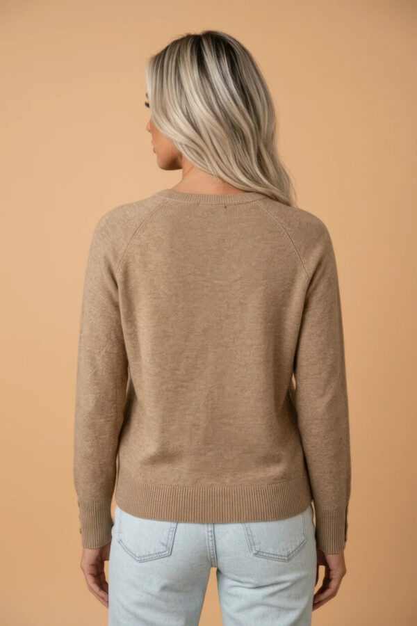 Bishop-Sleeve Crewneck Sweater with Button Cuffs