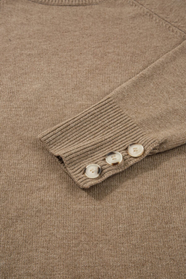 Bishop-Sleeve Crewneck Sweater with Button Cuffs
