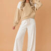 Polka Dot Patchwork Crop Sweatshirt & Wide-Leg Pants Set