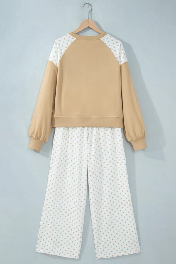 Polka Dot Patchwork Crop Sweatshirt & Wide-Leg Pants Set