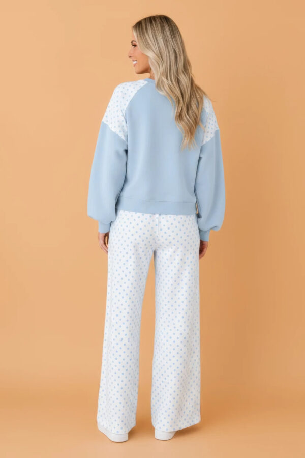 Polka Dot Patchwork Crop Sweatshirt & Wide-Leg Pants Set