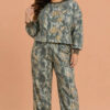 Camo Print Long Sleeve Top & Pant Set - Plus Size