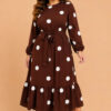 Plus Size Polka Dot Ruffle Midi Dress - Long Sleeve