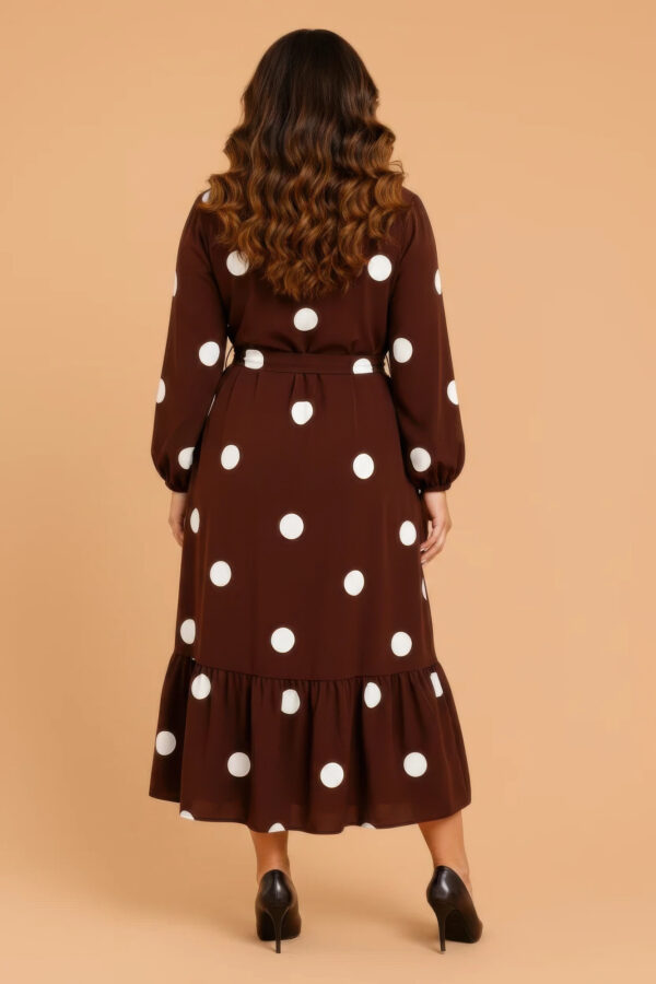 Plus Size Polka Dot Ruffle Midi Dress - Long Sleeve